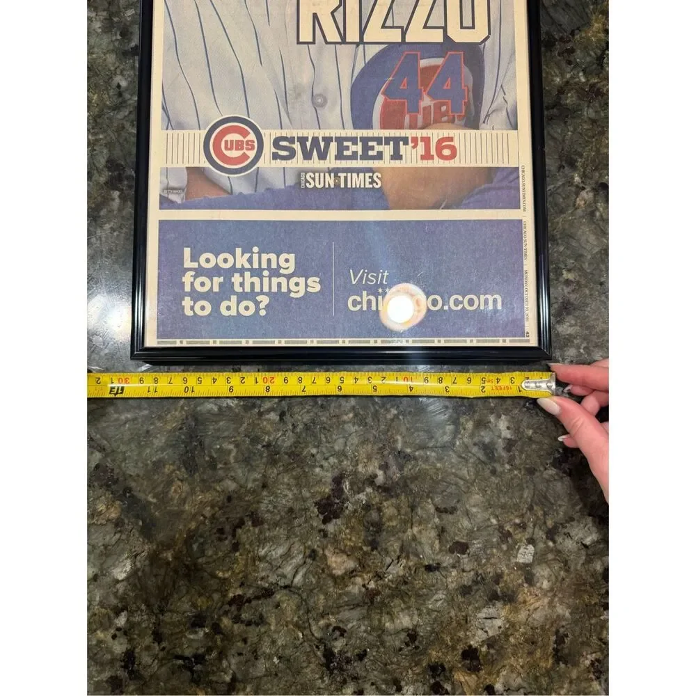2016 Chicago Cub Anthony Rizzo framed newspaper Chicago Sun Times sweet 16 editi